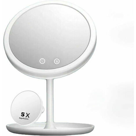 MIQU Makeup Mirror with Led Light Vanity Mirror Detachable Countertop Circle Cosmetic Mirror ,Light up Mirror with 5X Magnifying and Defogging Function, White