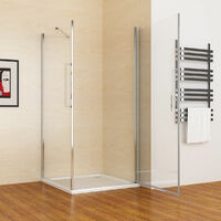 MIQU 760 x 900 mm Shower Enclosure Frameless Pivot Door with 900 mm Side Panel 6mm Clear Safety Nano Glass 1850 Height - No Tray
