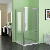 MIQU 900 x 700 mm Shower Enclosure Cubicle Bifold Door with 900 mm Side Panel 6mm Easy Clean NANO Glass - No Tray