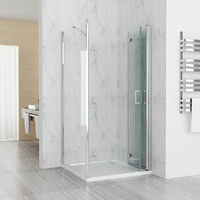 MIQU 760 x 760 mm Shower Enclosure Cubicle Bifold Door with 760 mm Side Panel 6mm Easy Clean NANO Glass - No Tray