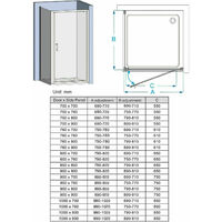 MIQU 800 x 760 mm Shower Enclosure Cubicle Bifold Door with 760 mm Side Panel 6mm Easy Clean NANO Glass - No Tray
