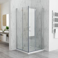 1000 x 1000 mm MIQU DBP Shower Enclosure Cubicle Door Corner Entry Bathroom 6mm Safety Easy Clean Nano Glass Bifold Door Frameless - No Tray