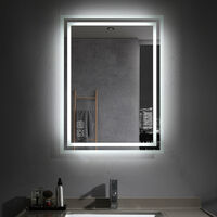 MIQU 800 x 600 mm LED Illuminated Bathroom Mirror with Lights Touch Sensor Switch Demister Pad Anti-fog Wall Mounted