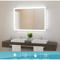 MIQU 600 x 500mm LED Bathroom Mirror Illuminated Backlit Mirrors with Lights Touch Switch Demister Wall Mounted
