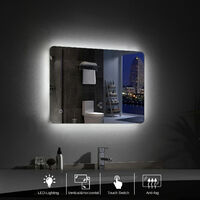 MIQU 700 x 500mm LED Bathroom Mirror with lights Illuminated Mirror Touch Switch Anti-fog Demister Pad Wall Mounted