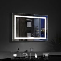 MIQU 900 x 600mm LED Illuminated Bathroom Mirror with Light Touch Sensor Anti-Fog Demister Pad Wall Mounted