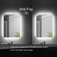 MIQU 600 x 800mm Backlit Illuminated LED Bathroom Mirror with Demister Pad Touch Sensor 3 Colors Dimmable Vertical Horizontal Wall Mounted