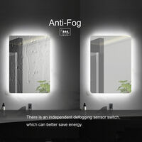 MIQU 500 x 700mm Illuminated LED Bathroom Mirror with Demister Pad Touch Sensor 3 Colors Dimmable Wall Mounted Vertical Horizontal