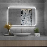 MIQU 500 x 700mm Bathroom Mirrors with LED Lights Illuminated Backlit Wall Mount Light Up Mirror Dimmable Switch Demister Heated Pad Horizontal/Vertical
