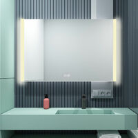 MIQU 1000 x 600mm Led Bathroom Mirror Illuminated Backlit Light Up Mirror Daylight Warm Light Dimmable Anti Fog Switch Horizontal/Vertical Wall Mount Heated Pad Demister
