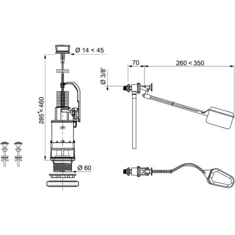 MVB+F12, mécanisme de wc double chasse à étrier + robinet flotteur à levier  latéral - Wirquin