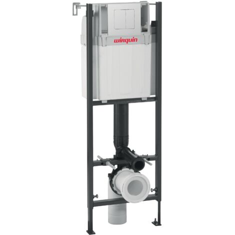 Wirquin – WC suspendu Lineo Stone – Plaque de commande double chasse blanche – Réservoir isolé anti-humidité – Installation rapide et facile