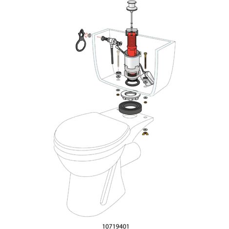Chasse d'eau wc complète mécanisme wc simple chasse MX & robinet flotteur à alimentation latérale F12 Wirquin 10724085, gris et rouge