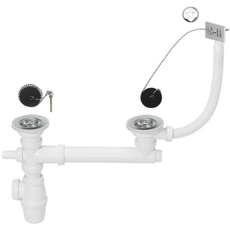 Wirquin Pro – Siphon de lavabo réglable Ø60mm – Hauteur 131 à 176mm – Débit 60 L/mn – Compatible éviers 2 bacs en grès et synthèse