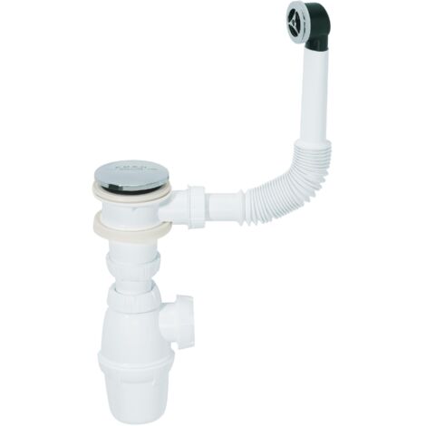 Ensemble bonde et siphon Quick Clac pour lavabo avec trop plein, Wirquin 30723101, blanc
