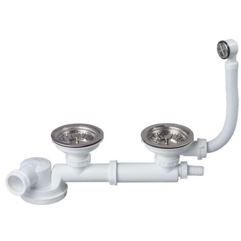 Wirquin – Vidage machine à laver 2 bacs D90 avec siphon extra-plat – Prise intégrée pour machine à laver – Évacuation performante