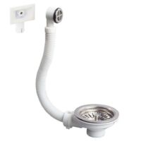 Wirquin Pro – Bonde évier 1 bac Ø90 mm – Bonde à panier en plastique PP et inox – Trop-plein externe pour sécurité – Finition blanche élégante