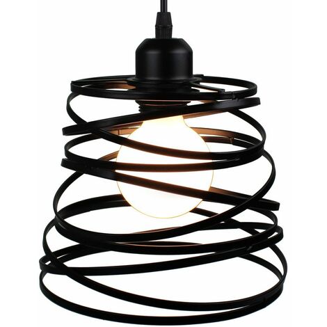 Suspension Luminaire Industrielle Design forme Ressort Cage Ø 20cm，Lampe de Plafond en Métal Fer Luminaire E27 40W, Noir (sans ampoule)