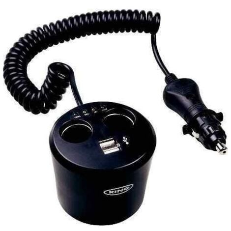 Gobelet Double Prise Allume-Cigare avec 2 Prises USB et cable 50cm - 12V et 24V (1/2)