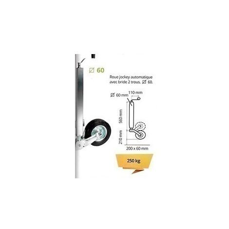 Roue Jockey Escamotable 500kg - Tube Acier 60mm - Bride Multi-Trous - Pour Remorques Lourdes, Caravanes