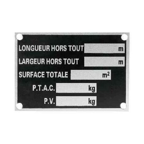 Imline – Plaque de tare en aluminium 150x75 mm – Épaisseur 2 mm – Fixation à frapper et riveter – Pour remorque et caravane