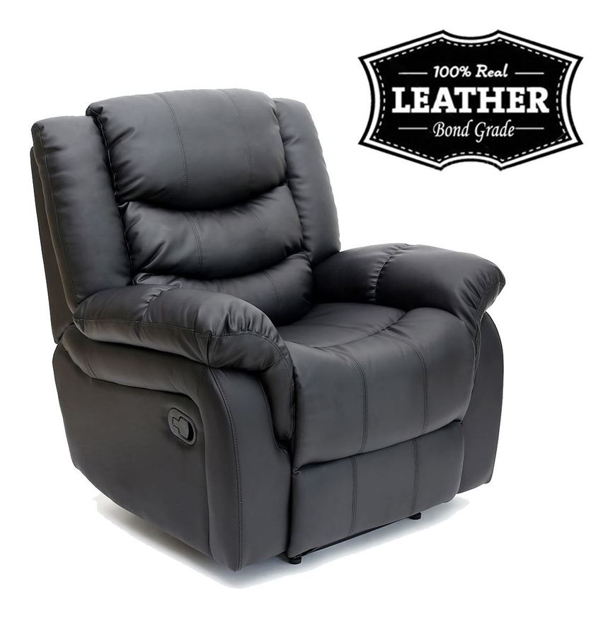 Seattle Black Leather Recliner Armchair, Black Leather Glider Recliner