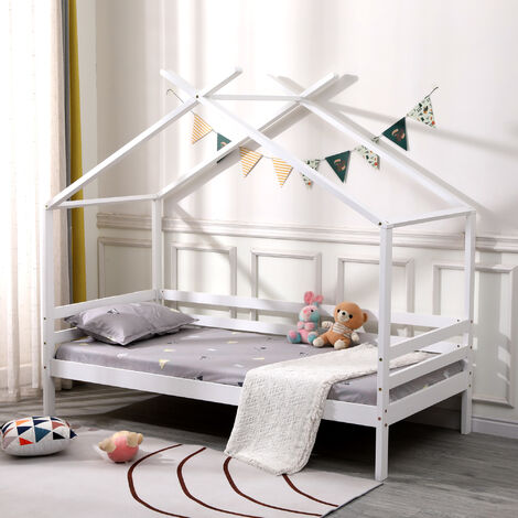 TEDDY KIDS WOODEN HOUSE TREEHOUSE SINGLE BED FRAME White with Mattress