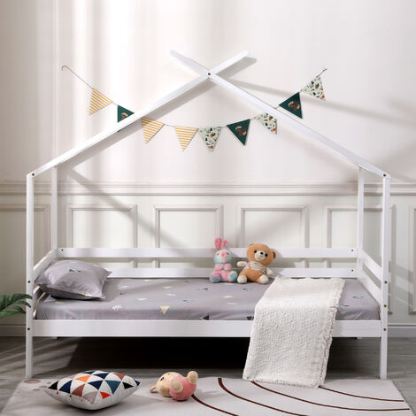 TEDDY KIDS WOODEN HOUSE TREEHOUSE SINGLE BED FRAME White with Mattress