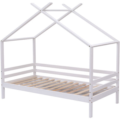 TEDDY KIDS WOODEN HOUSE TREEHOUSE SINGLE BED FRAME White with Mattress