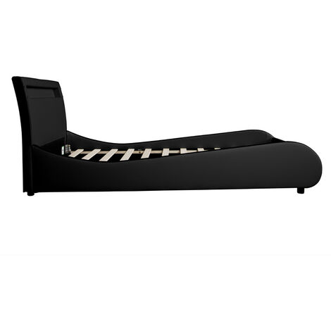 ORION LED LIGHTS HEADBOARD FAUX LEATHER SINGLE BED FRAME Black