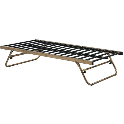 TEWIN TRADITIONAL HOSPITAL STYLE SINGLE METAL BED FRAME & GUEST TRUNDLE ANTIQUE BRASS