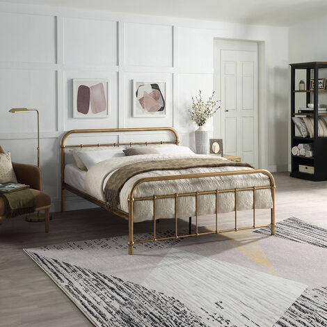 TEWIN TRADITIONAL HOSPITAL STYLE ANTQUE BRASS METAL BED FRAME - KING SIZE (1/5)