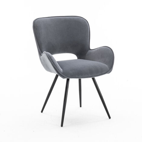 LILY MODERN VELVET DINING CHAIR PADDED SEAT METAL LEG KITCHEN 8 PCS Grey (1/5)