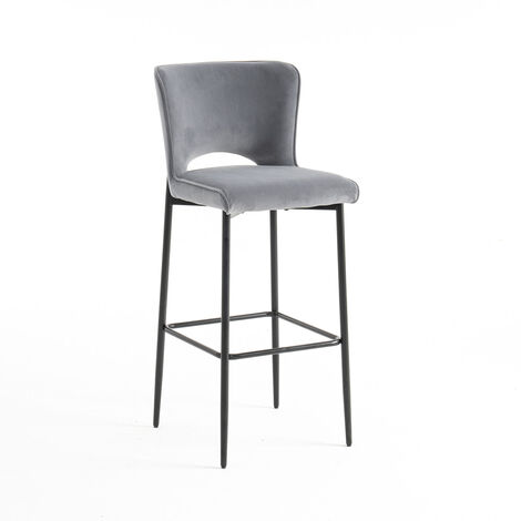 LILY VELVET BAR STOOL PADDED SEAT METAL LEGS Grey (1/5)