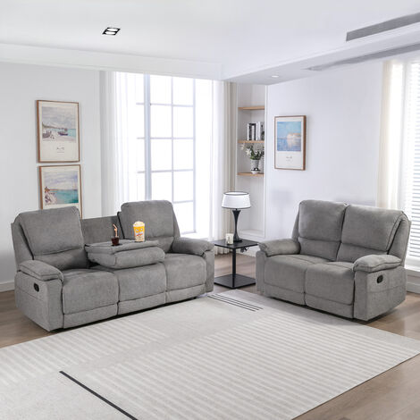 SYDNEY 2+3 SEATER FABRIC MANUAL RECLINER SOFA SET GREY