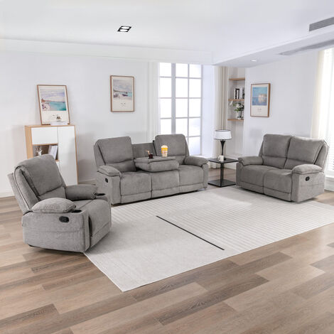 SYDNEY 1+2+3 SEATER FABRIC MANUAL RECLINER SOFA SET GREY