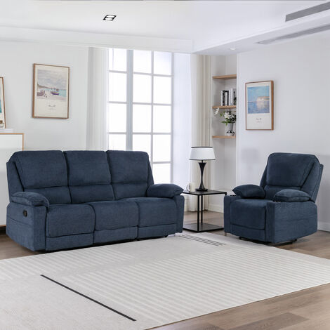 SYDNEY 1+3 SEATER FABRIC MANUAL RECLINER SOFA SET BLUE