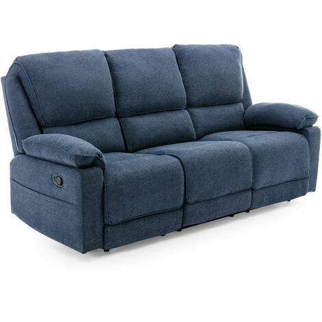 SYDNEY FABRIC MANUAL RECLINER CHAIR 3 SEATER BLUE (1/5)