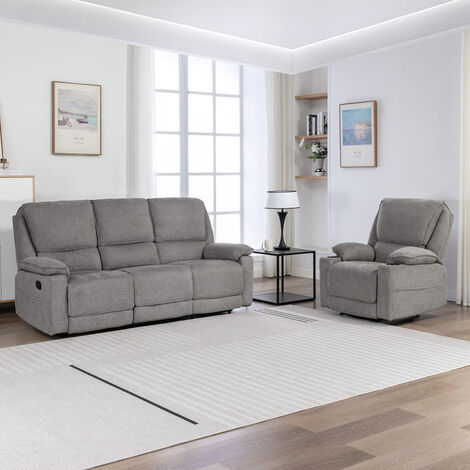 SYDNEY 1+3 SEATER FABRIC MANUAL RECLINER SOFA SET GREY
