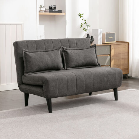 HARPER FOLDING CLIC CLAC FABRIC LIVING ROOM LOUNGE SOFA BED 2 SEATER CHARCOAL