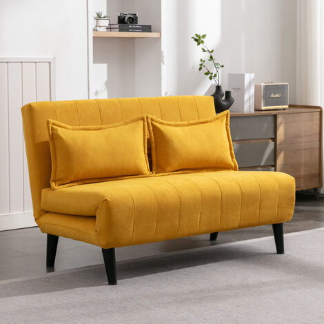 HARPER FOLDING CLIC CLAC FABRIC LIVING ROOM LOUNGE SOFA BED 2 SEATER MUSTARD