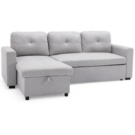 NEWPORT FABRIC CORNER CHAISE 3 SEATER  SOFA BED WITH STORAGE LEFT OR RIGHT SIDE LIGHT GREY