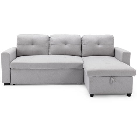 NEWPORT FABRIC CORNER CHAISE 3 SEATER  SOFA BED WITH STORAGE LEFT OR RIGHT SIDE LIGHT GREY