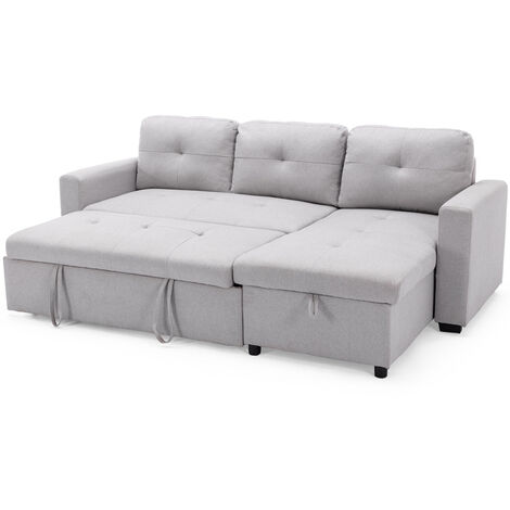 NEWPORT FABRIC CORNER CHAISE 3 SEATER  SOFA BED WITH STORAGE LEFT OR RIGHT SIDE LIGHT GREY