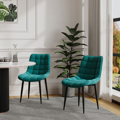 NOVA MODERN VELVET DINING CHAIR PADDED SEAT METAL LEG KITCHEN 8 PCS (Green) (1/5)