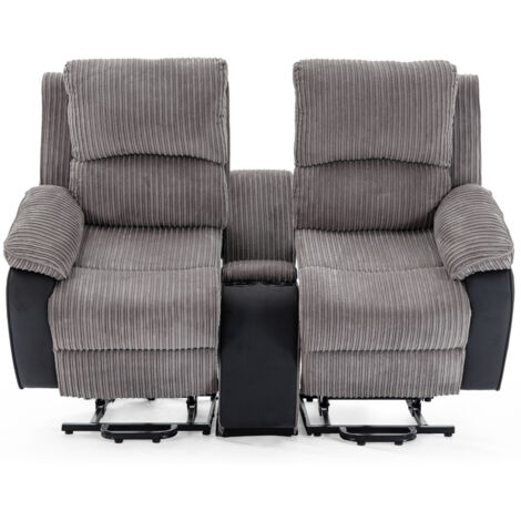 POSTANA DUAL MOTOR RISE RECLINER 2 SEATER JUMBO CORD DRINKS CONSOLE MOBILITY SOFA (Grey)