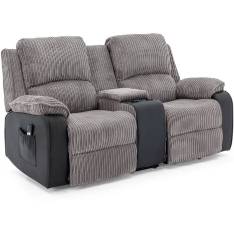 POSTANA SINGLE MOTOR RISE RECLINER 2 SEATER JUMBO CORD DRINKS CONSOLE MOBILITY SOFA (Grey)