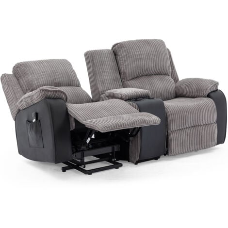 POSTANA SINGLE MOTOR RISE RECLINER 2 SEATER JUMBO CORD DRINKS CONSOLE MOBILITY SOFA (Grey)