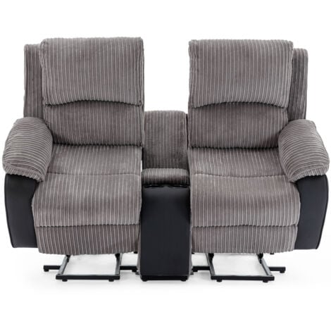 POSTANA SINGLE MOTOR RISE RECLINER 2 SEATER JUMBO CORD DRINKS CONSOLE MOBILITY SOFA (Grey)