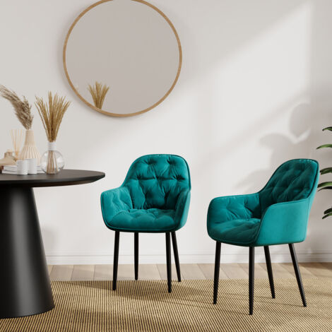 ANIKA MODERN VELVET DINING CHAIR PADDED SEAT METAL LEG KITCHEN 2 PCS (Green) (1/5)
